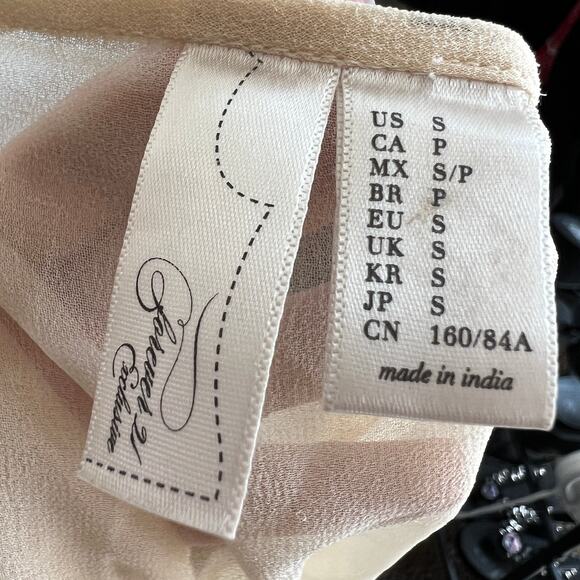 Cream Beaded Sheer‎ Tank Top, Vintage Glam Coquette Boho Chic Y2K Small - Picture 4 of 4